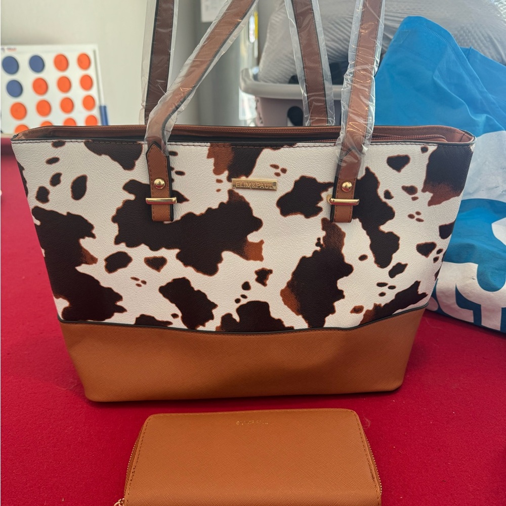 Cow print tote purse /shoulder bag with wallet
